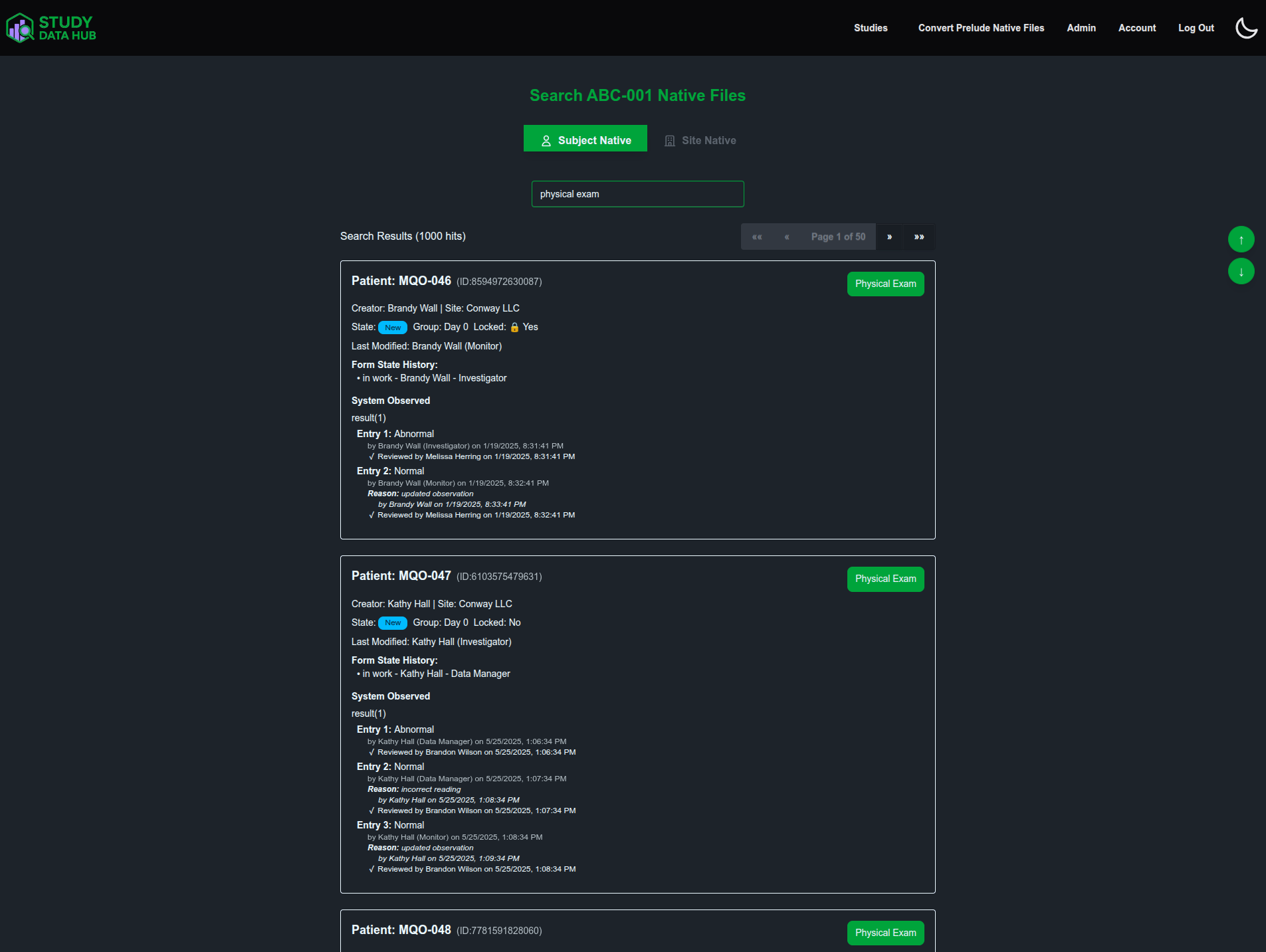 Search interface for audit trail